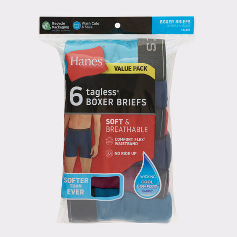 Hanes Men's Boxer Brief Value Pack, Moisture-Wicking Cotton, Assorted Solids, 6-Pack