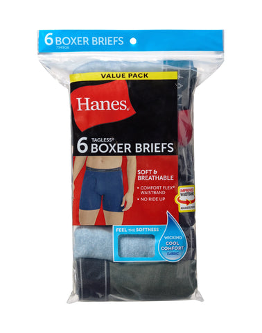 Hanes Men's Boxer Brief Underwear, Moisture-Wicking Cotton, Assorted Solids, Value 6-Pack