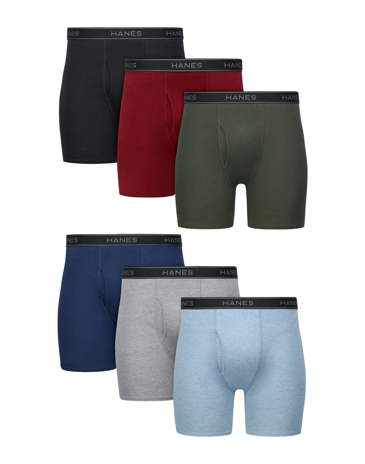 Hanes Men's Boxer Brief Underwear, Moisture-Wicking Cotton, Assorted Solids, Value 6-Pack