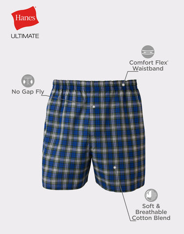 Hanes Ultimate Men's Boxer Underwear, Moisture-Wicking, Tartan Plaids, 5-Pack