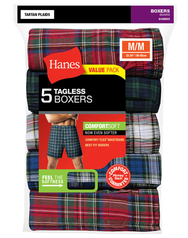 Hanes Ultimate Men's Boxer Underwear, Moisture-Wicking, Tartan Plaids, 5-Pack