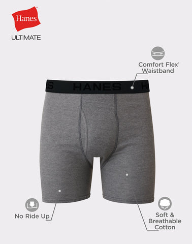 Hanes Ultimate Men’s Cotton Boxer Brief Underwear, Comfort Flex Waistband, Black/Grey, 5-Pack