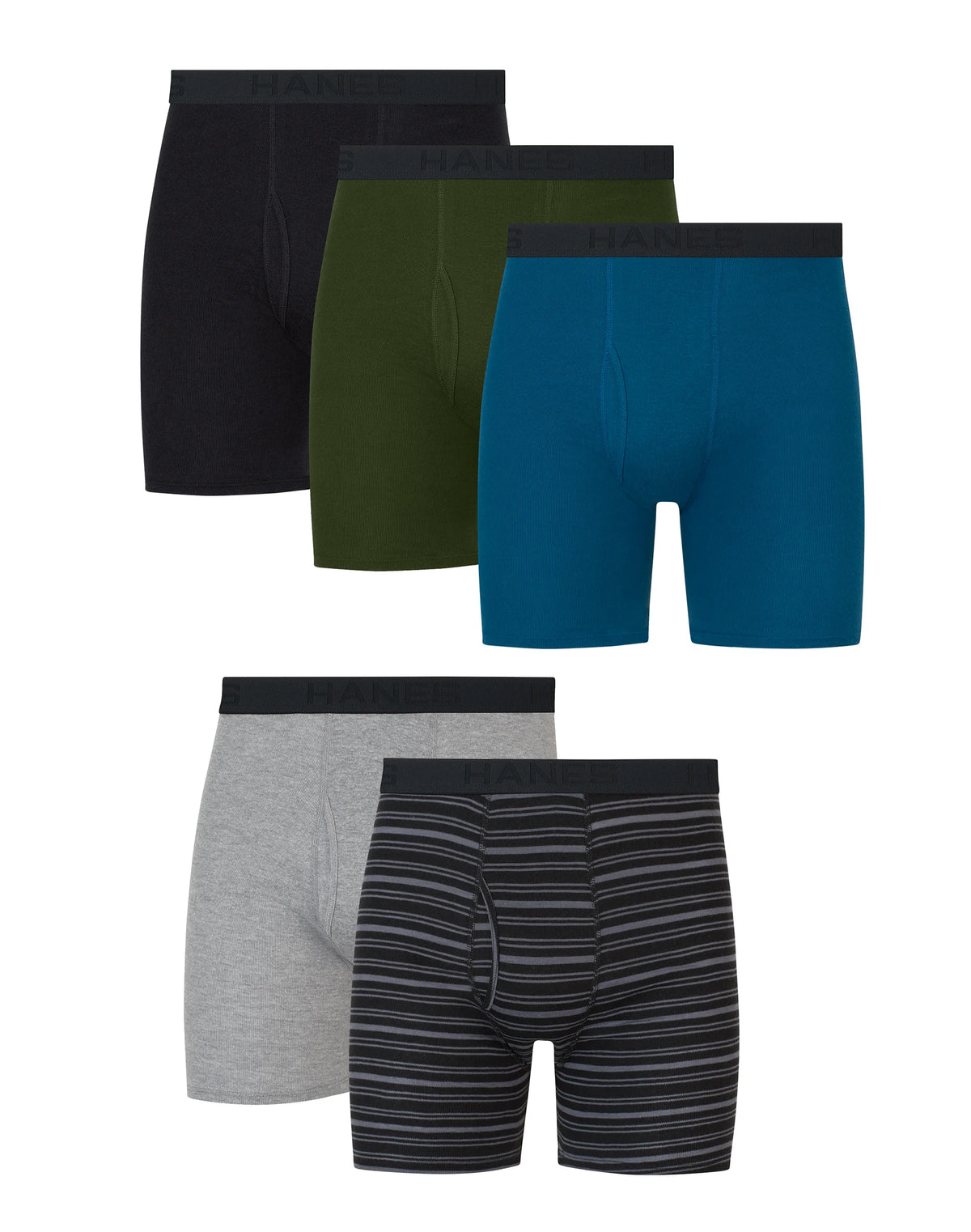 Hanes Ultimate Men’s Cotton Boxer Brief Underwear, Comfort Flex Waistband, Solids/Print, 5-Pack