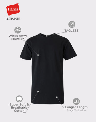 Hanes Ultimate Cotton Tall Men’s T-Shirt Pack, Black/Grey, 4- Pack, (Big & Tall Sizes)