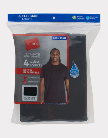 Hanes Ultimate Cotton Tall Men’s T-Shirt Pack, Black/Grey, 4- Pack, (Big & Tall Sizes)