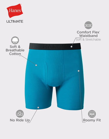 Hanes Ultimate Big Men’s Cotton Boxer Brief Underwear, Blue-Red, 4-Pack (Big & Tall Sizes)