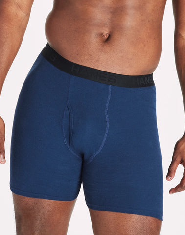 Hanes Ultimate Big Men’s Cotton Boxer Brief Underwear, Blue-Red, 4-Pack (Big & Tall Sizes)