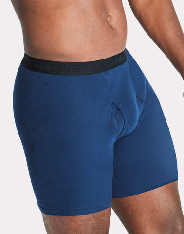 Hanes Ultimate Big Men’s Cotton Boxer Brief Underwear, Blue-Red, 4-Pack (Big & Tall Sizes)