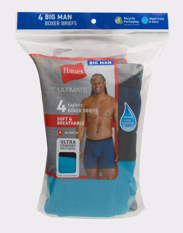 Hanes Ultimate Big Men’s Cotton Boxer Brief Underwear, Blue-Red, 4-Pack (Big & Tall Sizes)