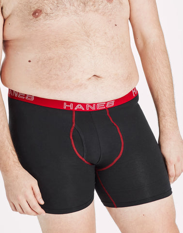 Hanes Ultimate Stretch Cotton Big Men’s Boxer Brief Underwear, Black,4-Pack (Big & Tall Sizes)