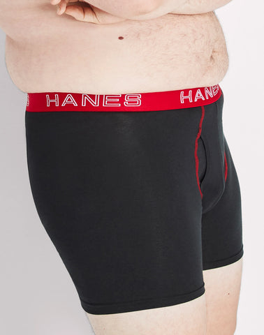 Hanes Ultimate Stretch Cotton Big Men’s Boxer Brief Underwear, Black,4-Pack (Big & Tall Sizes)