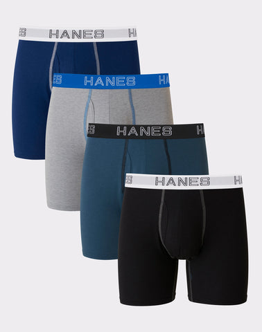 Hanes Ultimate Stretch Cotton Big Men’s Boxer Brief Underwear, Assorted, 4-Pack (Big & Tall Sizes)