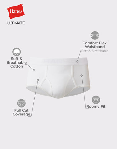 Hanes Ultimate Big Men’s White Cotton Brief Underwear, 6-Pack, (Big & Tall Sizes)