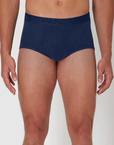 Hanes Ultimate Men's Brief Underwear Pack, Full-Rise, Moisture-Wicking Cotton, Blue Assorted/White, 7-Pack