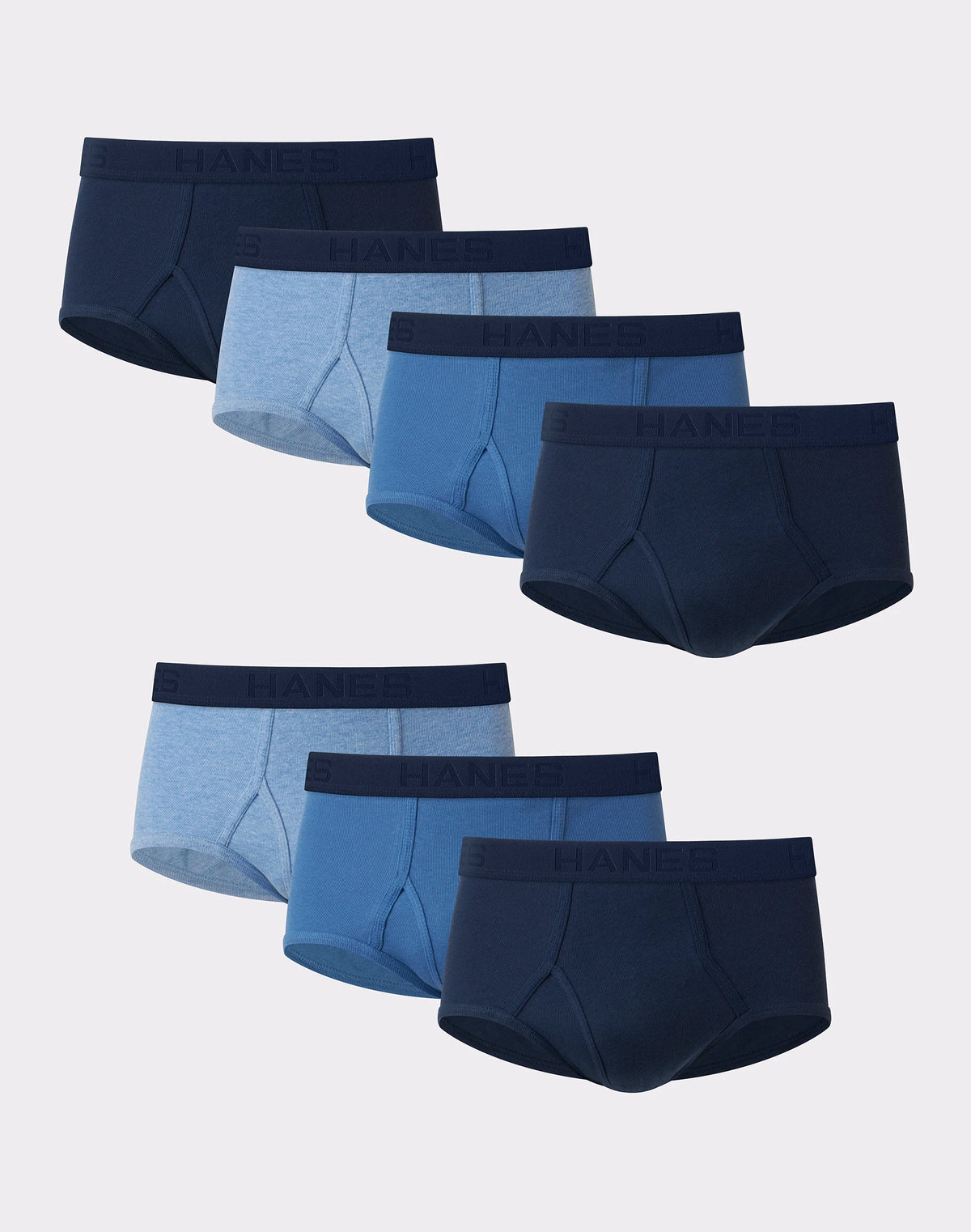 Hanes Ultimate Men's Brief Underwear Pack, Full-Rise, Moisture-Wicking Cotton, Blue Assorted/White, 7-Pack