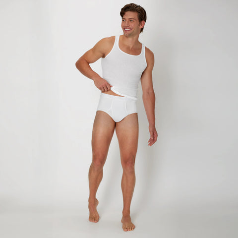 Hanes Ultimate Men's Brief Underwear Pack, Full-Rise, Moisture-Wicking Cotton, Blue Assorted/White, 7-Pack