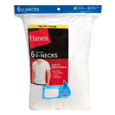 Hanes Men's Undershirt Pack, V-Neck, Moisture-Wicking Cotton with Odor Control, 6-Pack