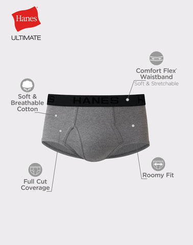 Hanes Ultimate Big Men’s Brief Underwear, Assorted Solids, 6-Pack, (Big & Tall Sizes)