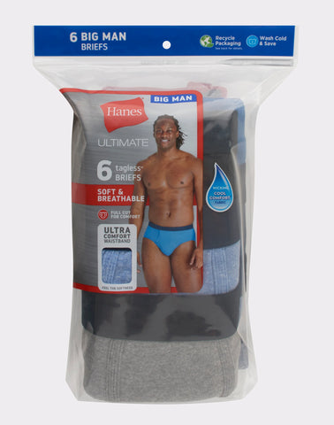 Hanes Ultimate Big Men’s Brief Underwear, Assorted Solids, 6-Pack, (Big & Tall Sizes)
