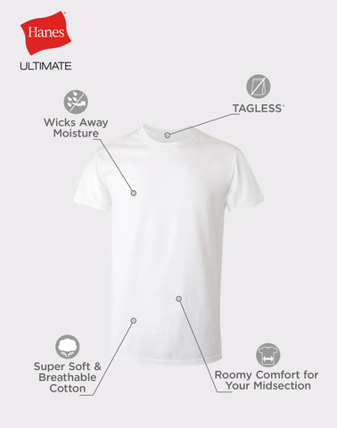 Hanes Ultimate Big Men’s White Undershirt Pack, Cotton, 4-Pack, (Big & Tall Sizes)