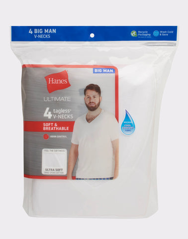 Hanes Ultimate Big Men’s V-Neck T-Shirt Pack, 4-Pack, (Big & Tall Sizes)