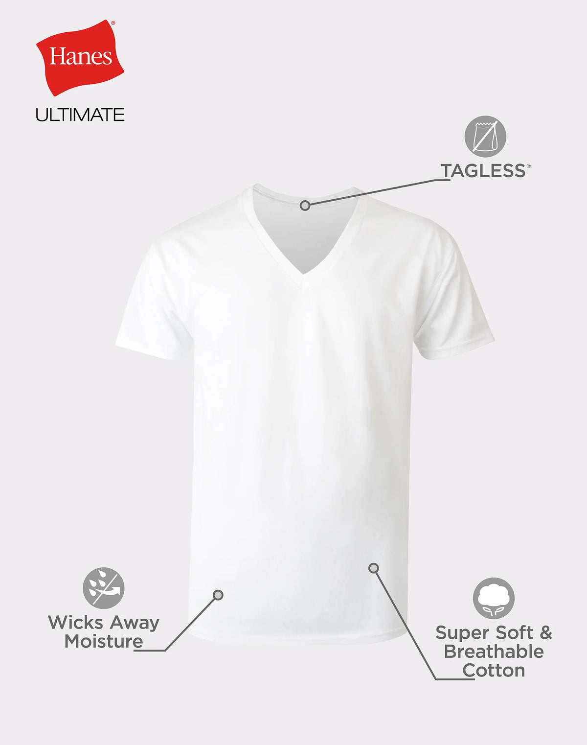Hanes Ultimate Men’s V-Neck Undershirt Pack, ComfortSoft, White 6-Pack