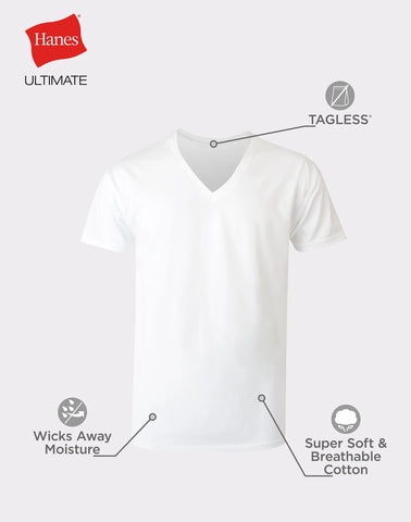 Hanes Ultimate Men’s V-Neck Undershirt Pack, ComfortSoft, White 6-Pack
