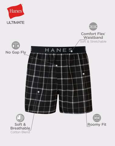 Hanes Ultimate Big Men’s Woven Boxer Underwear, Assorted Prints, 4-Pack (Big & Tall Sizes)