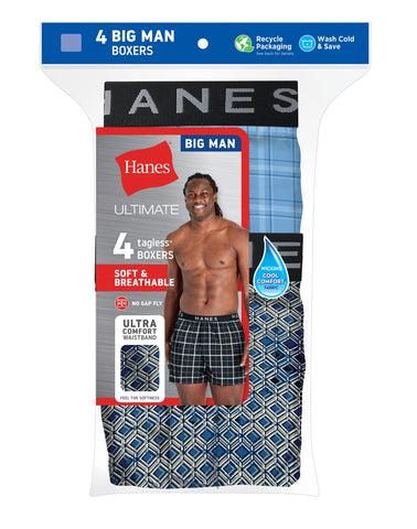 Hanes Ultimate Big Men’s Woven Boxer Underwear, Assorted Prints, 4-Pack (Big & Tall Sizes)