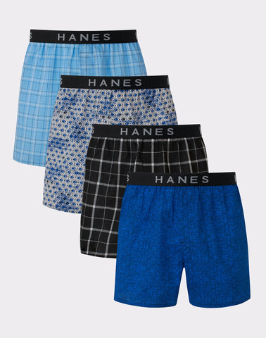 Hanes Ultimate Big Men’s Woven Boxer Underwear, Assorted Prints, 4-Pack (Big & Tall Sizes)