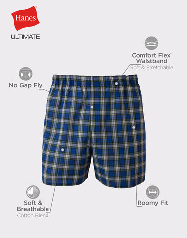 Hanes Ultimate Big Men’s Woven Boxer Underwear, Tartan Prints, 4-Pack, (Big & Tall Sizes)