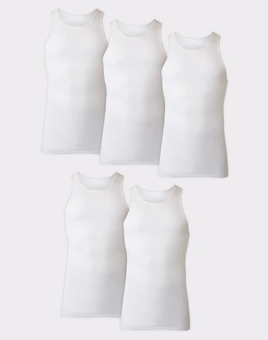 Hanes Ultimate Big Men’s White Tank Top Undershirt Pack, Cotton, 5-Pack, (Big & Tall Sizes)