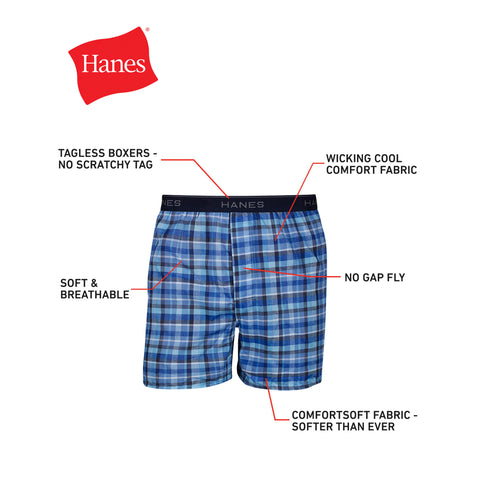 Hanes Men's Boxer Underwear, Moisture-Wicking, Plaids, 6-Pack