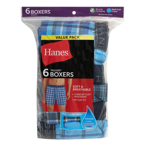 Hanes Men's Boxer Underwear, Moisture-Wicking, Plaids, 6-Pack