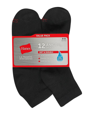 Hanes Ultimate Men's Ankle Socks, 12-Pairs