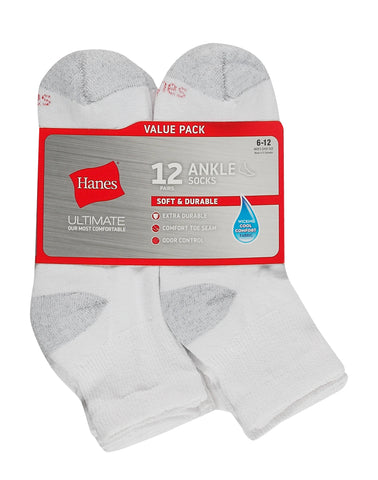 Hanes Ultimate Men's Ankle Socks, 12-Pairs