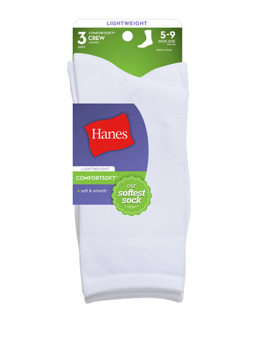 Hanes ComfortSoft®Women's Crew Socks,Fits shoe sizes up to 8-12, 3-Pack