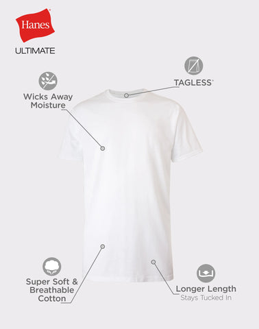 Hanes Ultimate Tall Men’s White Cotton Undershirt, 4-Pack, (Big & Tall Sizes)
