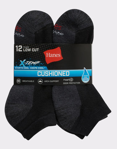 Hanes X-Temp Men's Cushioned Low Cut Socks, 12-Pairs