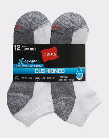 Hanes X-Temp Men's Cushioned Low Cut Socks, 12-Pairs