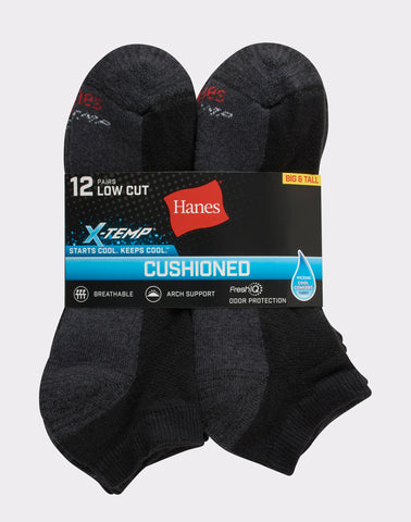 Hanes X-Temp Men's Cushioned Low Cut Socks, 12-Pairs
