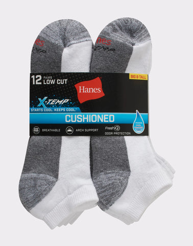 Hanes X-Temp Men's Cushioned Low Cut Socks, 12-Pairs