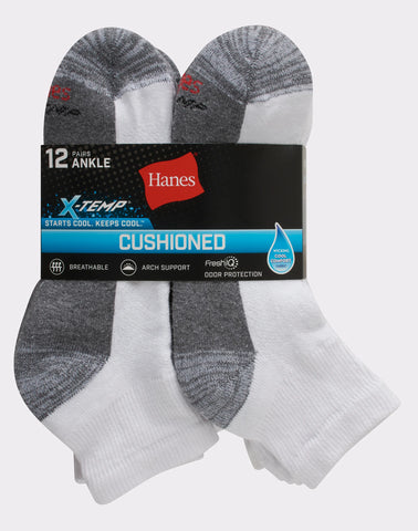 Hanes Men's X-Temp Cushioned Ankle Socks, 12-Pairs