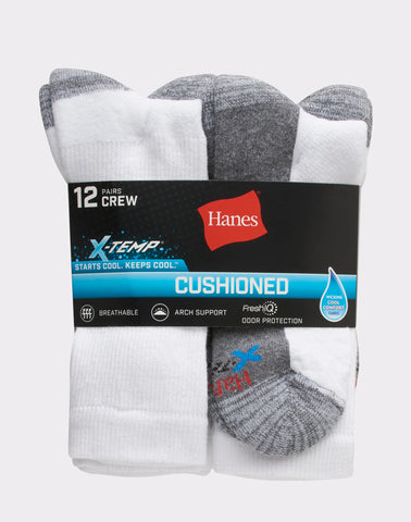 Hanes Men’s Cushioned Crew Socks, X-Temp, 12-Pairs