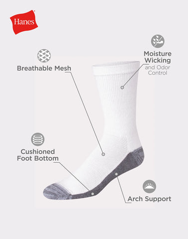 Hanes Men’s Cushioned Crew Socks, X-Temp, 12-Pairs