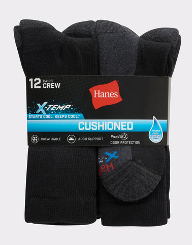 Hanes Men's FreshIQ®X-Temp®Active Cool®Big and Tall Crew Socks 12-Pack