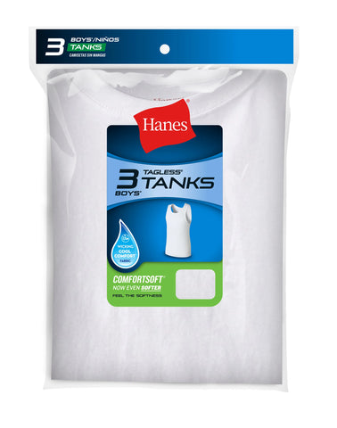 Hanes ComfortSoft Boys' Cotton Tank, White, 3-Pack