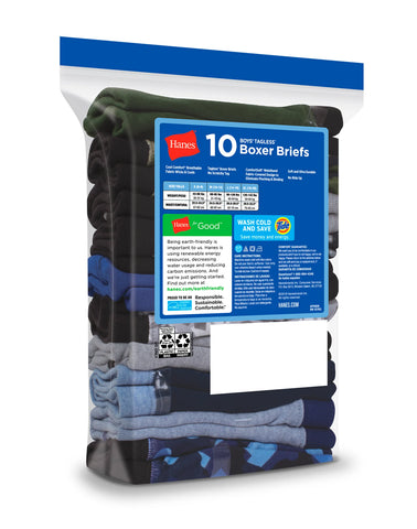 Hanes ComfortSoft Boys' Boxer Brief Super Value Pack, Prints/Solids, 10-Pack