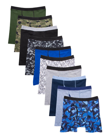 Hanes ComfortSoft Boys' Boxer Brief Super Value Pack, Prints/Solids, 10-Pack