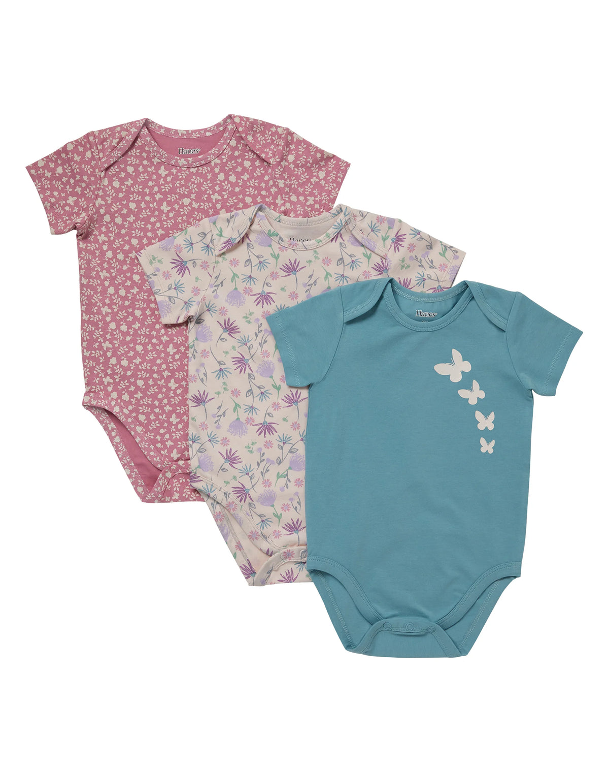 Hanes Pure Comfort Baby Short Sleeve Bodysuits, Organic Cotton, Boys & Girls, 3-Pack